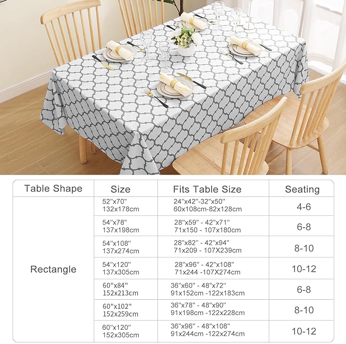 Smiry Rectangle Table Cloth, Waterproof Vinyl Tablecloth with Flannel Backing for Rectangle Tables, Wipeable Spillproof Plastic Tablecloths for Dining, Camping, Indoor and Outdoor (70"x90", White)