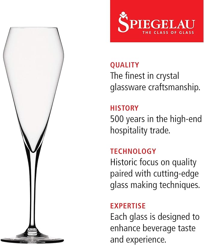 Spiegelau Willsberger Champagne Flutes, Elegant Crystal Champagne Glasses Gift Set, Perfect for Prosecco, Sparkling Rose, Mocktails, Home Bar Accessories, Housewarming, Wedding Gifts, 8.5 oz, Set of 4