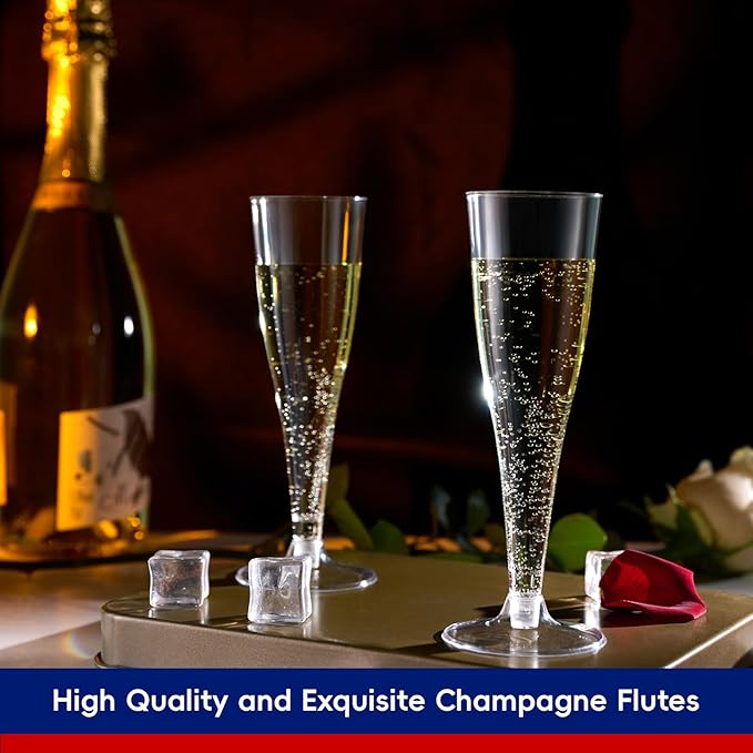 JOLLY CHEF 50 Pack Plastic Champagne Flutes Disposable 4.5 oz Clear Plastic Champagne Glasses Suitable for Wedding, Thanksgiving Day, Christmas