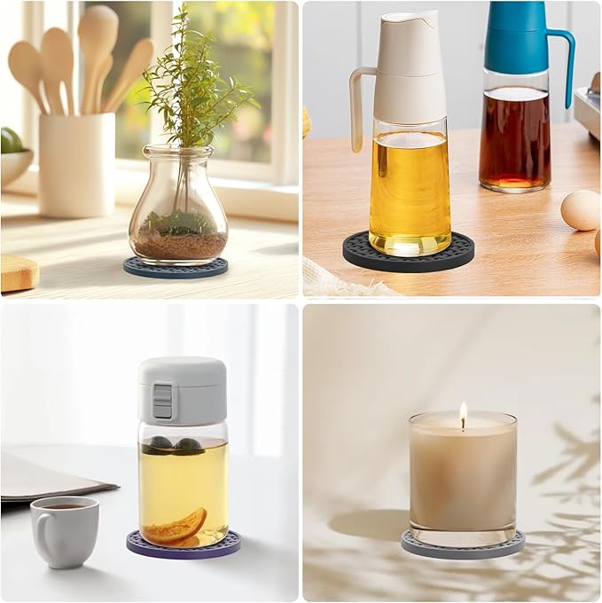 6 Pcs Silicone Coasters for Drinks Black, 4 Inches Heat Resistant Cup Mats, Non-Slip Waterproof Table Protectors for Coffee Mugs, Cups - Home Kitchen Office Decor