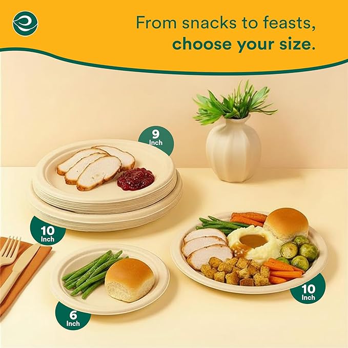 ECO SOUL 100% Compostable Paper Plates 10 Inch [1000-Pack] Biodegradable Heavy Duty Eco-Friendly Disposable Plates for Dinner, Parties, Wedding & Event