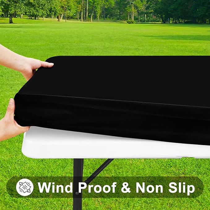 Smiry Rectangle Tablecloth, Elastic Fitted Flannel Backed Vinyl Tablecloths for 6ft Folding Tables, Waterproof Wipeable Table Covers for Indoor, Outdoor, Picnic and Camping (Black, 36"x72")