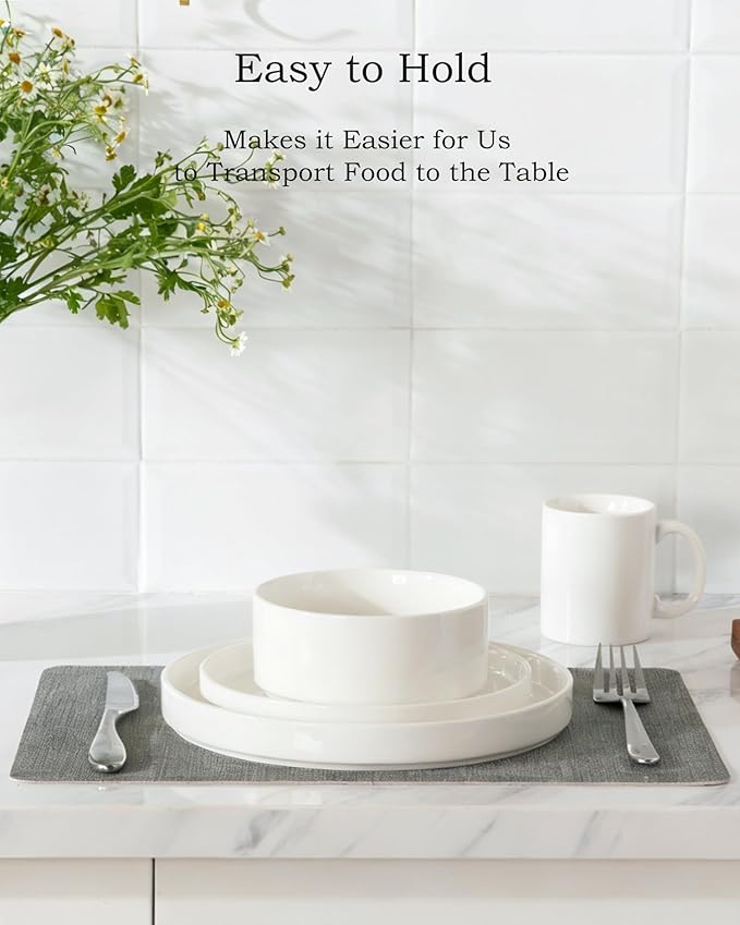 Sweejar Porcelain Dinnerware Sets for 6, 18 Pieces Ceramic Plates and Bowls Set, Classic Modern Simple Kitchen Dinner Dining Ware Set, Dishwasher and Microwave Safe Dishes Sets(Pure White)