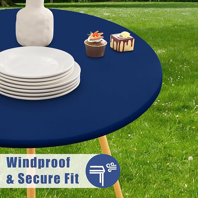 Round Spandex Tablecloth 2 Pack, Elastic Fitted Waterproof Tablecloths for 57"-68" Tables, Stretch Washable Picnic Table Cover for Camping, Dining, Indoor and Outdoor, Navy
