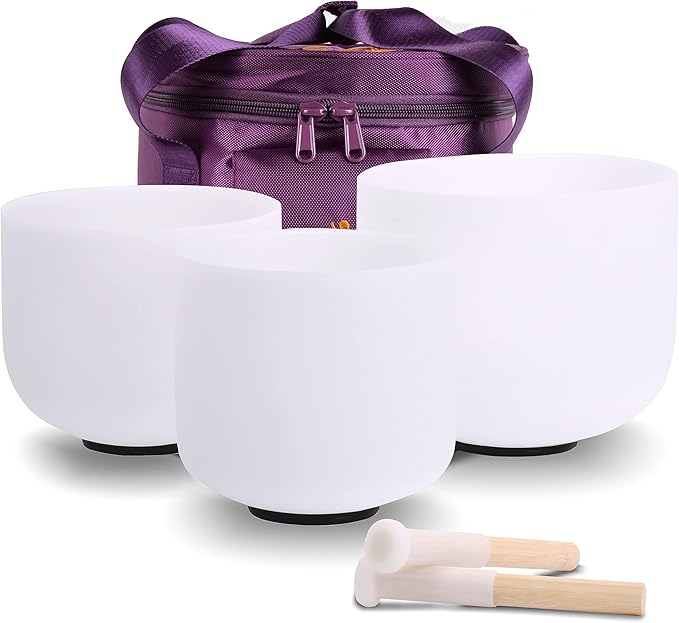 7inch 8inch 9inch Crystal singing bowls set sound bowl for healing Mindfulness, Meditation, Yoga, Spiritual and Body Healing Chakra Bowl (7G+8F+9C, 7inch+8inch+9inch with Travel bag)