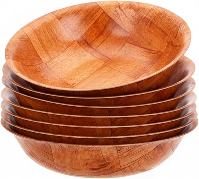 12-inch Wooden Serving Bowl, Set Of 6 | Round | Stackable | EZ To Wash | Great For Salads, Fruits, Snacks, And More [6PK]