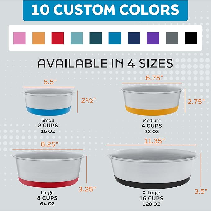 Master Pet Supply Stainless Steel Dog Bowls Set of 2 with Extra Thick Silicone Base - 16 Cup (128 oz) Crimson Red, Non-Slip, Dishwasher Safe Metal Bowls, Pet Dog Food Bowl for Dogs, Cats, Anti Rust