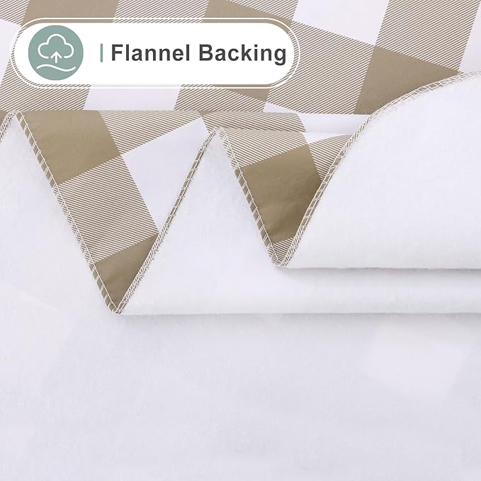 misaya Oval Waterproof Vinyl Table Cloth, Buffalo Flannel Backed Tablecloth, Wipeable Plastic Table Cover for Fall, Thanksgiving (60" x 84", Khaki and White)