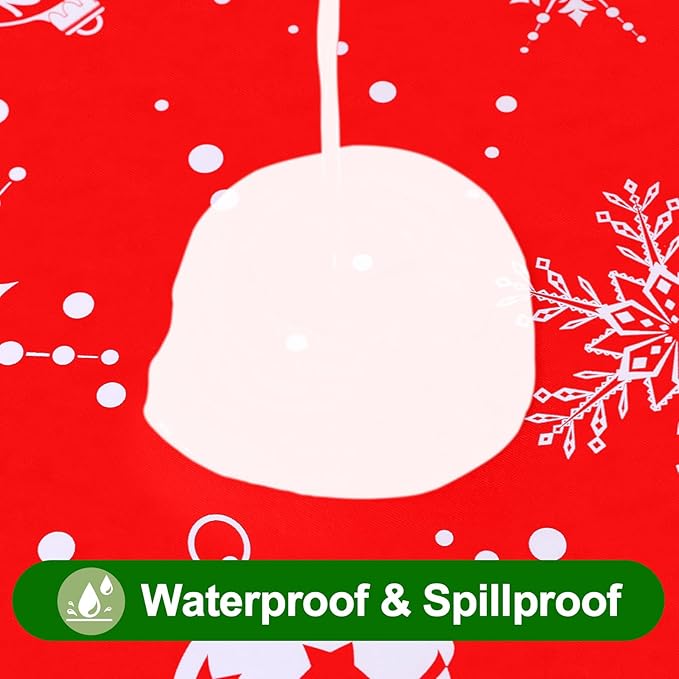 Smiry Christmas Rectangle Table Cloth, Waterproof Vinyl Tablecloth with Flannel Backing, Wipeable Bell & Snowflake Plastic Tablecloths for Christmas Table Decorations, (60"x120", White & Red)
