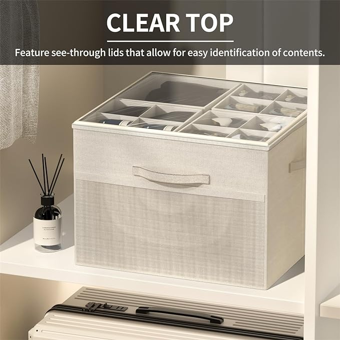 Aokeyee Shoe Organizer for Closet,Foldable Shoe Storage Organizer Box Bin with Adjustable Dividers and Clear Cover, Fits up to 16 Pairs