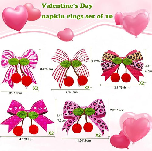 10 PCS Valentine's Day Napkin Rings Wood Pink Bow Napkin Rings Wedding Napkin Ring Holders Romantic Table Decor for Valentine's Day Anniversary Dinner Party