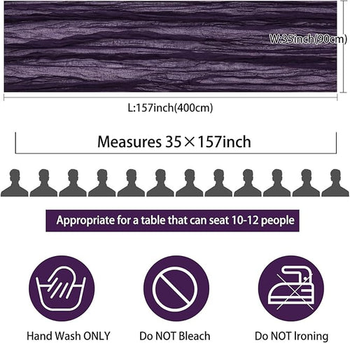 12 Pack 13Ft Cheesecloth Table Runner 35x157 Inch Boho Gauze Table Runner Cheese Cloth Long Rustic Table Runners for Wedding Bridal Shower Birthday Party Table Decor (Dark Purple)