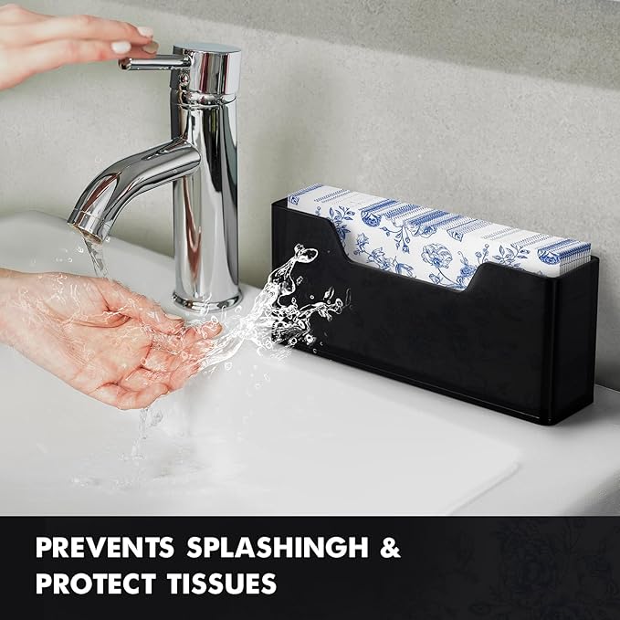Acrylic Guest Towel Holder for Bathroom, Clear Waterproof Splashing Vertical Napkin Holder for Kitchen, Disposable Hand Towel Holder, Modern Dining Table Napkin Tray for Home, Hotel, Office-Black