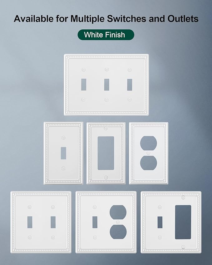 6-Pack Decorator Outlet Cover Plate, Decorative Switch Plates and Outlet Covers, Pure White Metal Wall Plates for Electrical Outlets, Receptacle, GFCI Outlet, Dimmer Switch