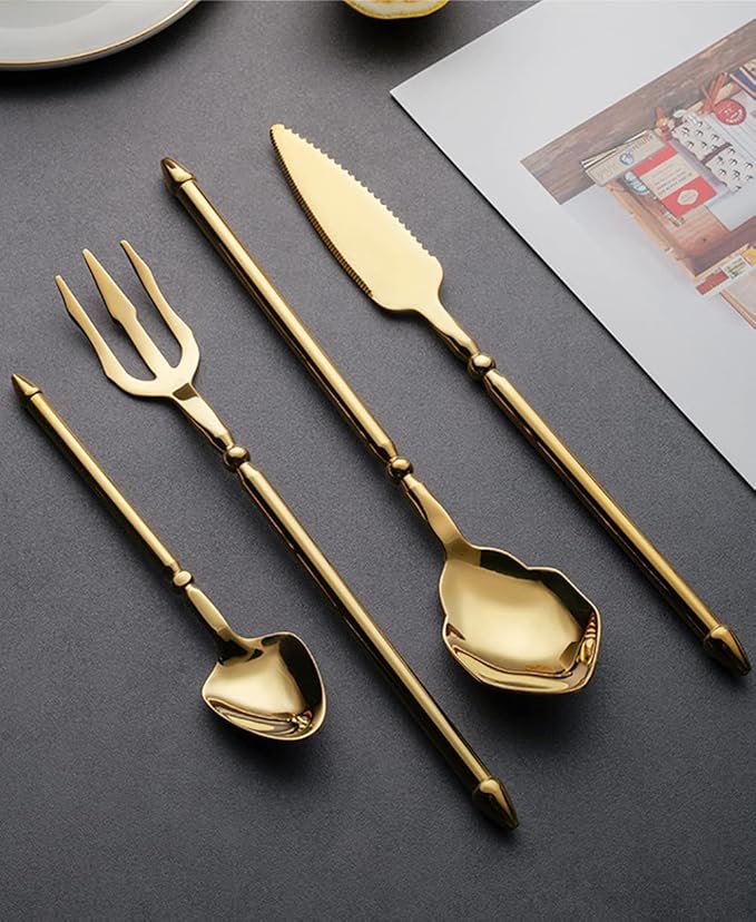 Gold Silverware Set for 12 Durable 18/10 Stainless Steel Flatware Set Creative Styles 48 Piece Modern Cutlery Tableware Utensils Set for Home Kitchen Wedding Restaurant Knives forks and Spoons