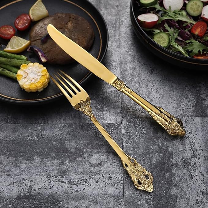 Silverware Set for 10 Durable 18/10 Stainless Steel Flatware Set Palace Style Modern Cutlery Utensils Set 40 Piece Include Knives Forks and Spoons Tableware Set for Home Kitchen Restaurant