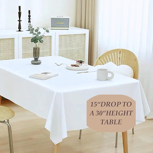 10 Pack White Table Cloth 60 x 102 Inch Polyester tablecloths for 6 FT Rectangle Tables, Stain and Wrinkle Resistant Washable Fabric White Table Covers for Parties
