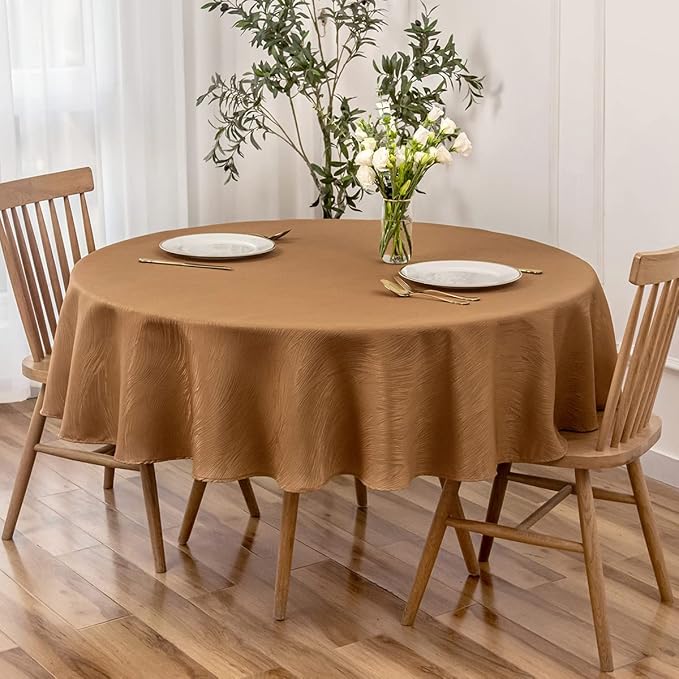 maxmill Fall Round Tablecloth Swirl Design Spillproof Wrinkle Free Heavy Weight Soft Table Cloth Decorative Fabric Tabletop for Harvest Celebration Thanksgiving Dinner Round 90 Inch, Fall Leaf