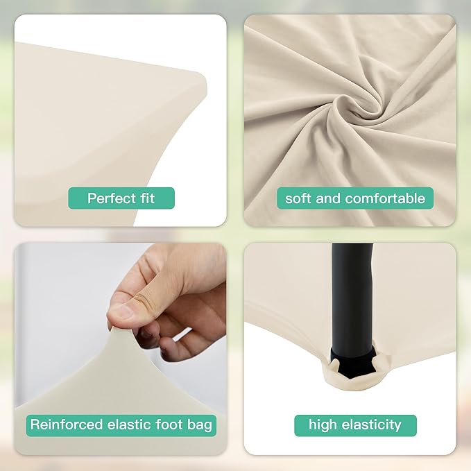 2Pack 4FT Table Cloth for Rectangular Fitted Events Stretch Cream Table Covers Washable Spandex Tablecloth Protector for Party, Wedding, Cocktail, Banquet, Festival