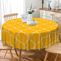 Laeacco 60 Inch Morocco Round Tablecloth Orange Geometric Lattice Modern Abstract Art Print Table Cloth Washable Waterproof Wrinkle Free Table Cover for Kitchen Dining Picnic Party Decoration