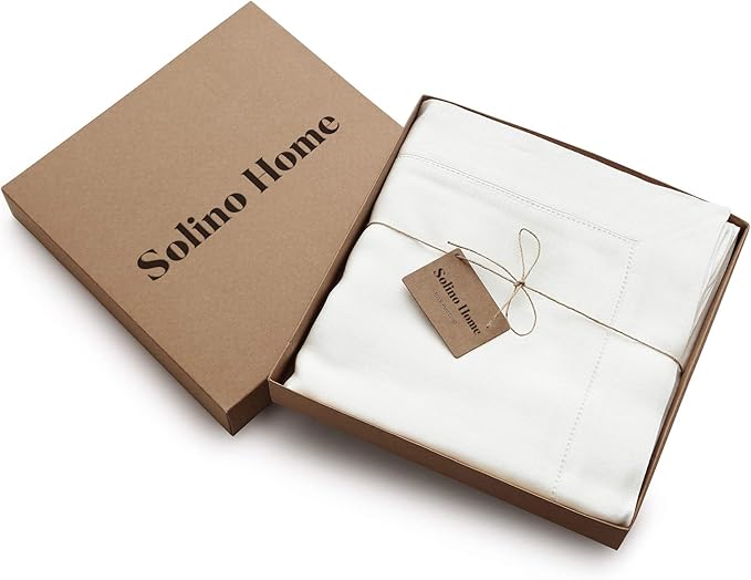 Solino Home White Linen Tablecloth 60 x 120 Inch - 100% Pure Linen Hemstitch Table Cloth for Rectangle Tables - Classic Hemstitch, Machine Washable Tablecloth for Winter, Valentines, Spring, Easter