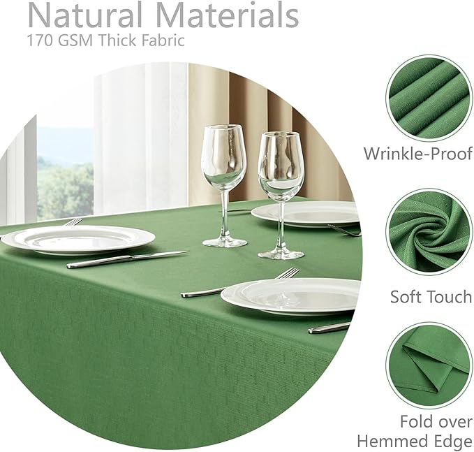 Rectangle Tablecloth Waterproof 60x144 inch Linen Textured Table Cloth Stain and Wrinkle Resistant Washable, Decorative Fabric Table Cover for Dining, Party and Camping, Green