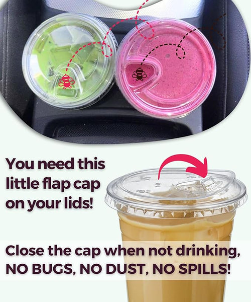 100 Pack 9 oz Clear Plastic Cups with Strawless-Sip-Lids, Disposable Cups Plastic Iced Coffee Cups, To Go Cups with Sip Through Lids for Smoothie, Milkshake, Cold Drinks for Party, Wedding, Event