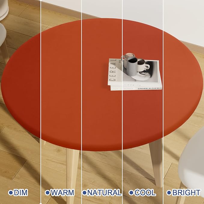 Round Spandex Tablecloth, Elastic Fitted Waterproof Tablecloths for 31"-35" Tables, Stretch Washable Picnic Table Cover for Camping, Dining, Indoor and Outdoor, Rust