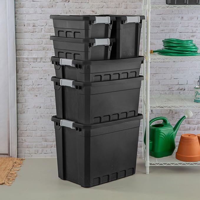 Sterilite 24-Pack Plastic Storage Bins with Lids, Stackable Containers, 10 Gallon, Black