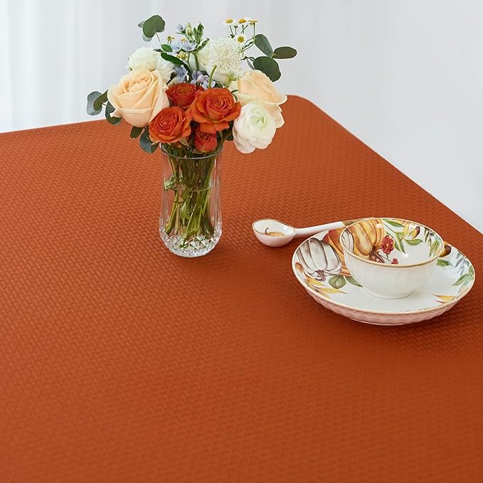 maxmill Fall Tablecloth Stain Resistant Waterproof Wrinkle Resistant Spillproof Washable Soft Weave Texture Table Cloth for Dining Room, Harvest Thanksgiving Dinner, Rectangle 60 x 140 Inch, Rust