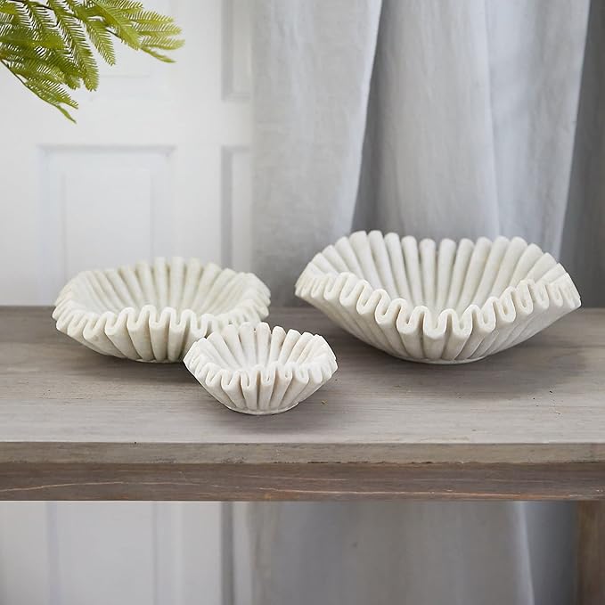 Marble Bowl Fruit Bowl, Stone Bowl Decorative Bowl Decorative Trays Marble Fruit Bowl Marble Ruffle Bowl Marble Floral Bowl Home Decor Gifts (Set of 6 and 8 inch)