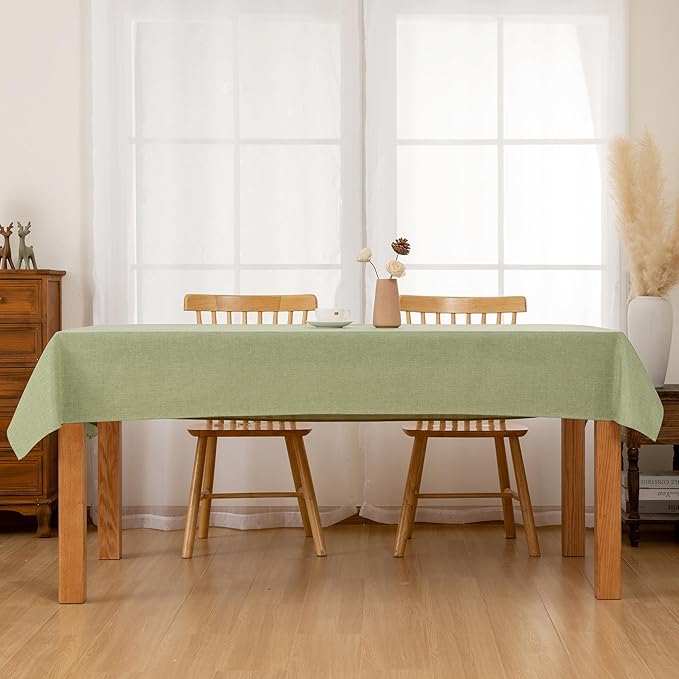 Hiasan Faux Linen Rectangle Tablecloth - Wrinkle and Stain Resistant Washable Table Cloth for Kitchen Dining Room Holiday Table Cover for Dinner, Green, 54 x 120 Inch