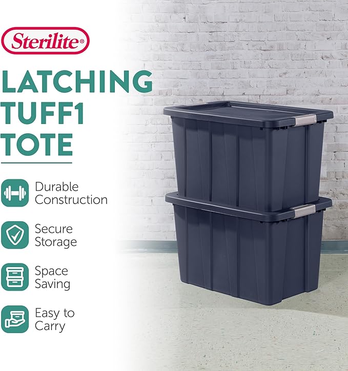 Sterilite 8-Pack Storage Bins with Lids, Heavy Duty Totes, Tuff1, 30 Gallon, Dark Indigo