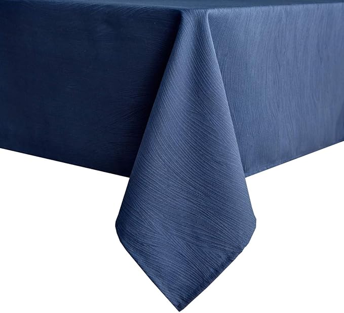maxmill Jacquard Tablecloth Swirl Design Water Resistance Antiwrinkle Heavy Weight Soft Table Cloth for Buffet Banquet Parties Event Holiday Dinner Rectangle 60 x 84 Inch Navy Blue