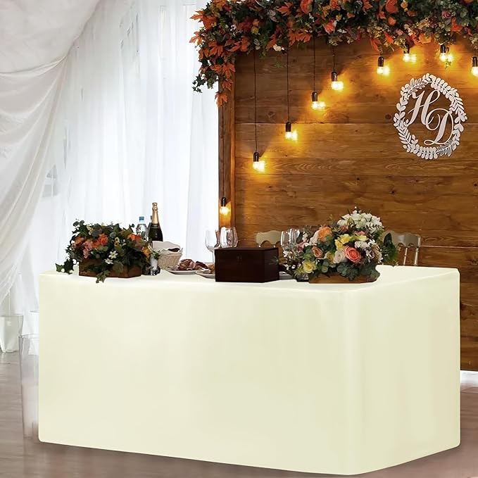 HolidayIdeas 4 Pack Fitted Table Clothes - 48 x 24 Inch - Butter Cream Rectangle Tablecloths for 4 Foot Tables, Polyester Fabric Folding Table Covers for Parties, Holiday Dinner, Wedding, Trade Show