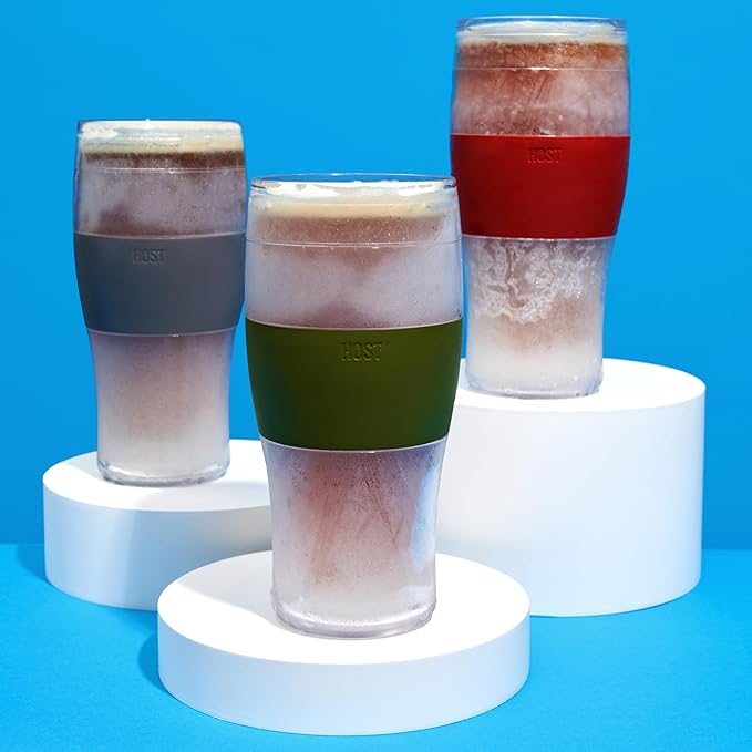 Host Freeze Beer Glasses, Freezable Beer Gifts for Men, Double Wall Insulated Pint Set, Tumbler for Cold Drinks, 16, Set of 2, Gray