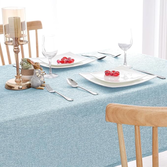 Hiasan Faux Linen Rectangle Tablecloth - Wrinkle and Stain Resistant Washable Table Cloth for Kitchen Dining Room Holiday Table Cover for Dinner, Lux Slate Blue, 60 x 84 Inch