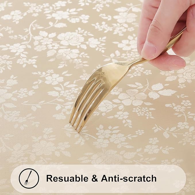 Smiry Round Table Cloth, Waterproof Heavy Duty Vinyl Tablecloths, Wipeable Washable Table Cover for Kitchen and Dining Room (Beige, 60" Round)