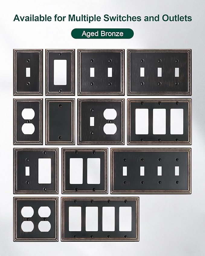 4-Pack Single Toggle Light Switch Cover Plate, Pearls Decorative Switch Plate Covers, Aged Bronze 1 Gang Metal Wall Plate, Corrosion Resistant