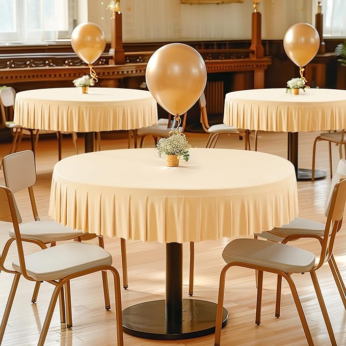 6 Pack Champagne Spandex Round Tablecloths for 72in Table, Stretchy Fitted 6FT Round Table Cloths, Wrinkle Free Table Cover with Skirt for Wedding Birthday Party Bridal Shower Banquet