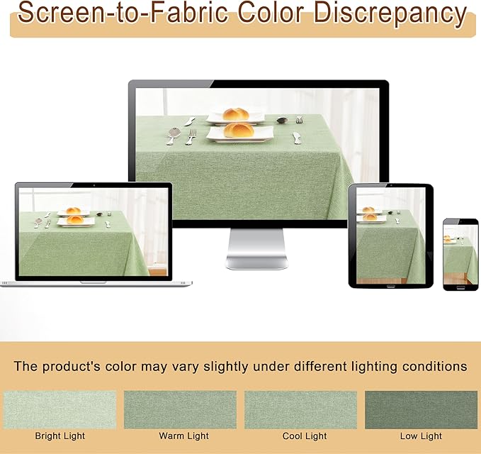 JIUZHEN Rectangle Table Cloth Faux Linen Farmhouse Tablecloth Wrinkle and Stain Resistant Decorative Fabric Table Cover for Kitchen, Dining Room, Parties and Camping, Sage Green, 54 x 120 Inch