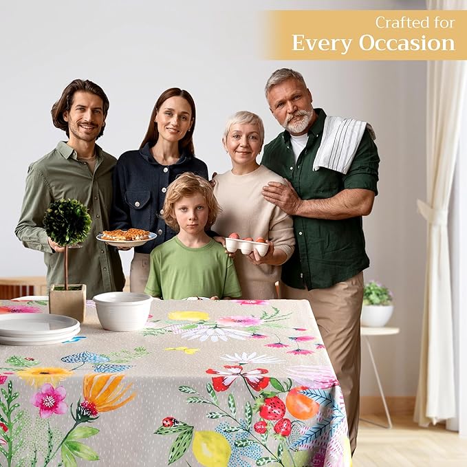 Maison d' Hermine Table Cloth Rectangle Table 100% Cotton 60 x 108 Inches Tablecloth Reusable Decorative for Dining Room Farmhouse Home Valentines Day Decorations Spring Summer - Jardin D'Ete - Fog