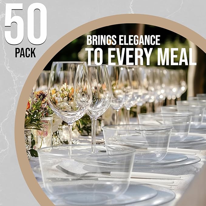 Trendables Plastic Bowls Disposable Bowls 24 Oz Set Of 50 Clear Modern Plastic Serving Bowls Perfect For Parties And Events