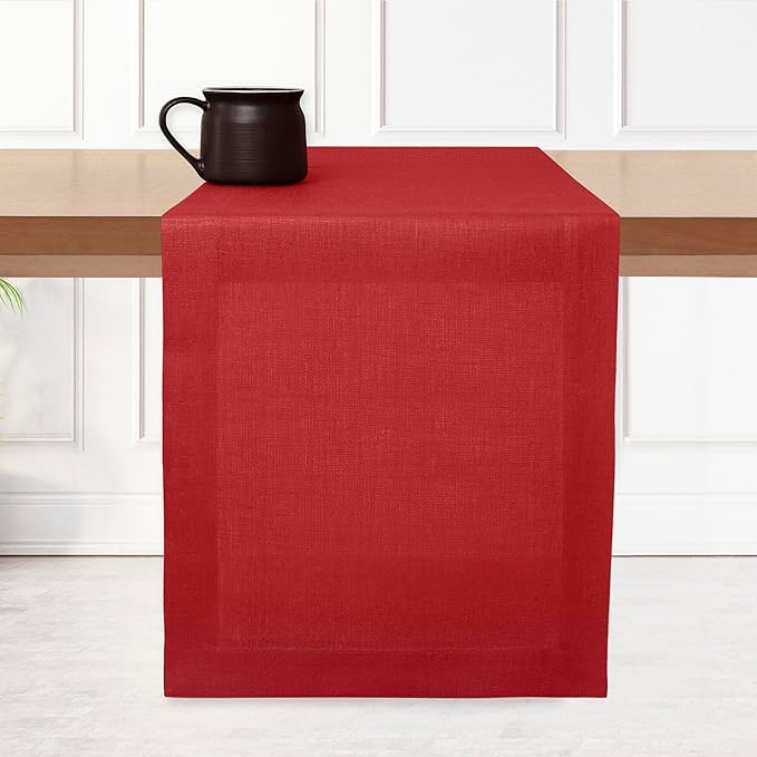 D'Moksha Homes Linen Bright Red Table Runner 84 Inches Long - 100% Pure Linen 14 x 84 Inch Table Runner for Dining, Valentines, Spring, Easter - Machine Washable