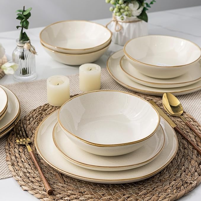 AmorArc Ceramic Dinnerware Sets,Handmade Reactive Glaze Stoneware Plates and Bowls Sets,Highly Chip and Crack Resistant | Dishwasher & Microwave Safe Dishes Set, Service for 4 (12pc)