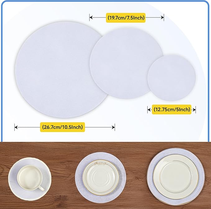 Imncya Plate China Storage Dividers, 150-Piece with 3 Different Sizes, Thick and Premium Soft Felt Plate Dividers for China, Dish, Coffee Saucers Protecting and Stacking - White
