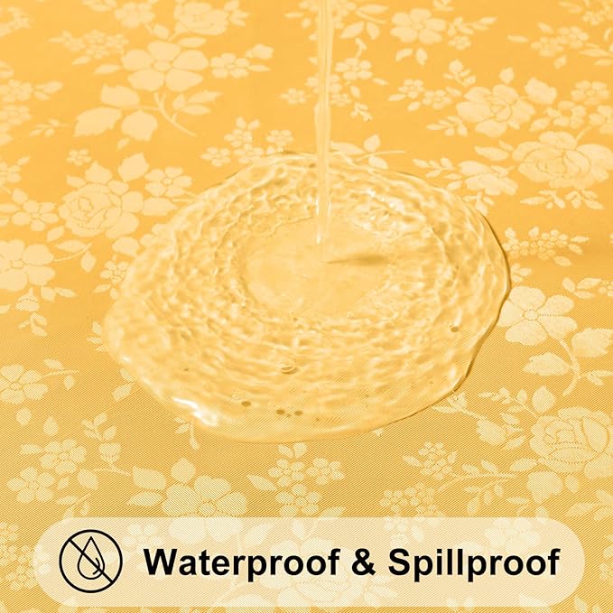 Smiry Round Table Cloth, Waterproof Heavy Duty Vinyl Tablecloths, Wipeable Washable Table Cover for Kitchen and Dining Room (Mustard Yellow, 60" Round)