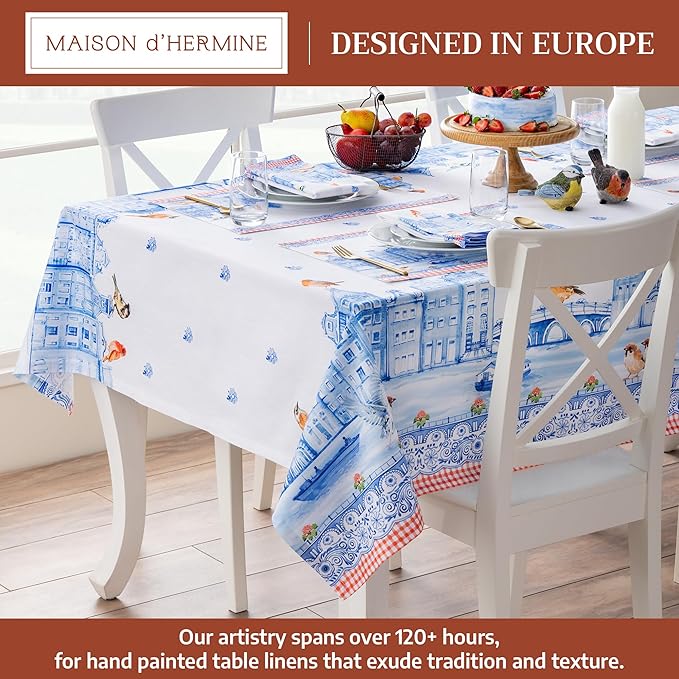 Maison d' Hermine Table Cloth Rectangle Table 100% Cotton 70 x 90 Inches Tablecloth Reusable Decorative for Dining Room Farmhouse Home Valentines Day Decorations Spring Summer - Amsterdam Canals