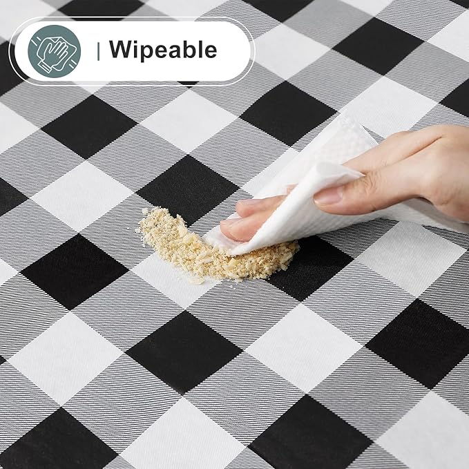 misaya Rectangle Waterproof Vinyl Table Cloth, Buffalo Flannel Backed Tablecloth, Wipeable Plastic Table Cover for Dinner, Kitchen, Outdoor (60" x 84", Black and White)