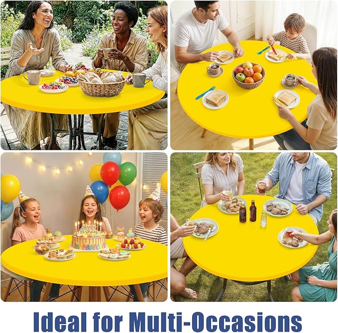 Round Spandex Tablecloth, Elastic Fitted Waterproof Tablecloths for 42"-50" Tables, Stretch Washable Picnic Table Cover for Camping, Dining, Indoor and Outdoor, Yellow